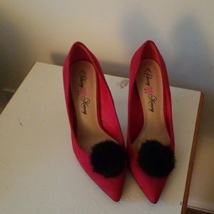 Sexy Diva Penny Kenny heels. Red with a black pom
